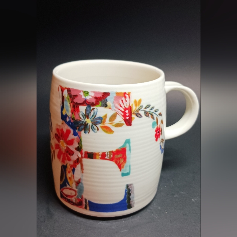 Anthropologie Floral Letter "E" Mug Starla M. Halfmann Monogram Coffee T…